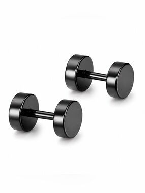 Black Faux Gauge Stud Earrings 18G 5mm Stainless Steel Plugs